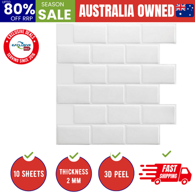 Tiles 3D Peel And Stick Wall Tile Subway White (30 X 30Cm X 10 Sheets)