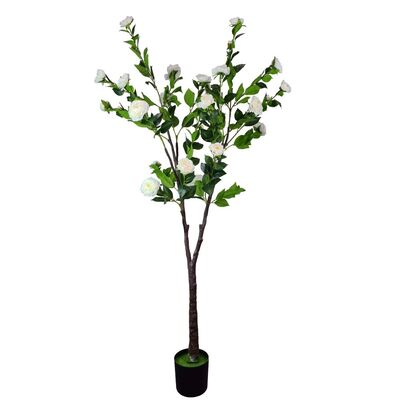 Flowering Natural White Artificial Camellia Tree 180Cm