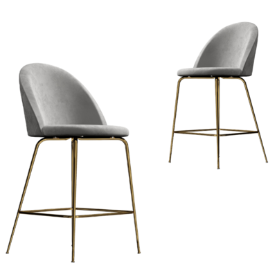 Velvet Barstool Set of Two-Grey