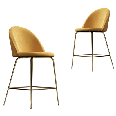 Velvet Barstool Set of Two-Gold 