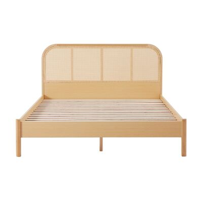 Lulu Bed Frame With Curved Rattan Bedhead - Double