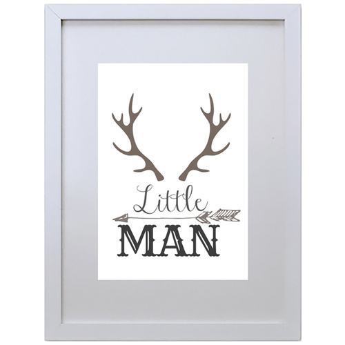 Little Man with Horns and Arrows (210 x 297mm, White Frame)