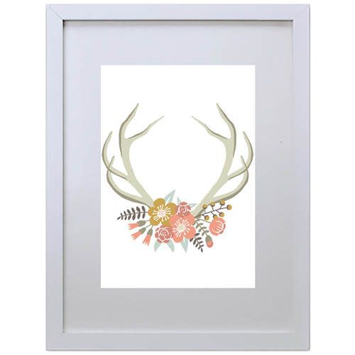 Deer Horn with Flowers (210 x 297mm, White Frame)