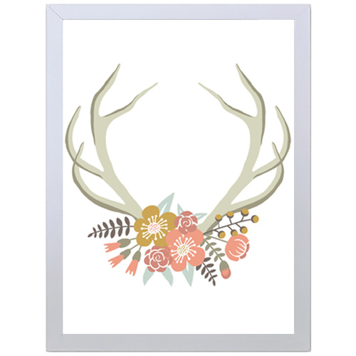 Deer Horn with Flowers (297 x 420mm, White Frame)