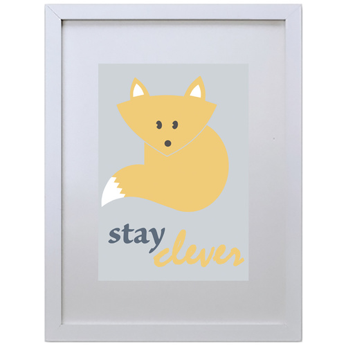 The Fox Stay Clever (Blue, 210 x 297mm, White Frame)