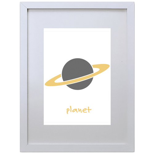 Planet Saturn Space (White, 210 x 297mm, White Frame)