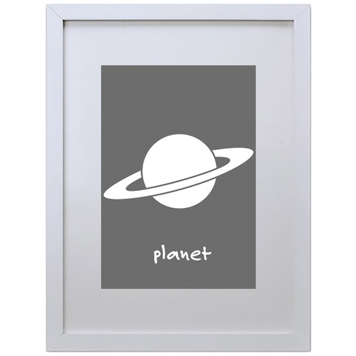 Planet Saturn Space (Gray, 210 x 297mm, White Frame)