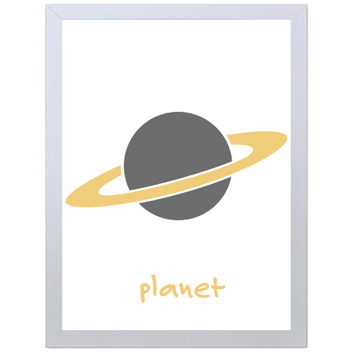 Planet Saturn Space (White, 297 x 420mm, White Frame)