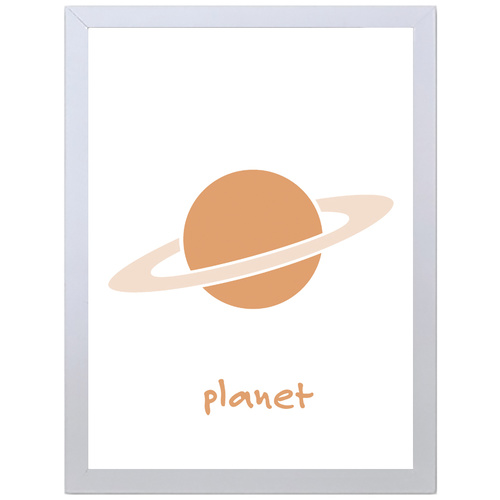 Planet Saturn Space (Orange, 297 x 420mm, White Frame)