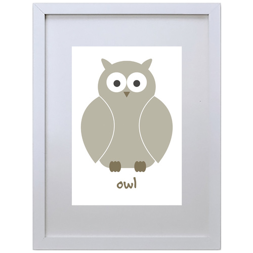 Owl (White, 210 x 297mm, White Frame)