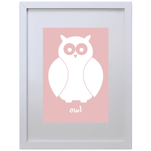 Owl (Pink, 210 x 297mm, White Frame)