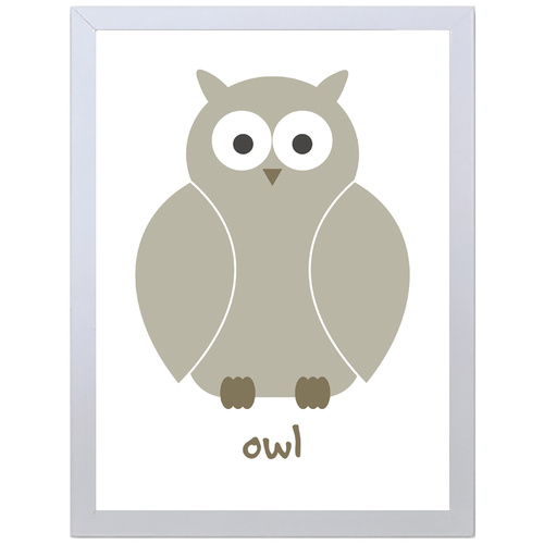 Owl (White, 297 x 420mm, White Frame)