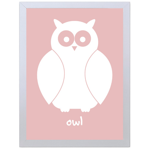 Owl (Pink, 297 x 420mm, White Frame)