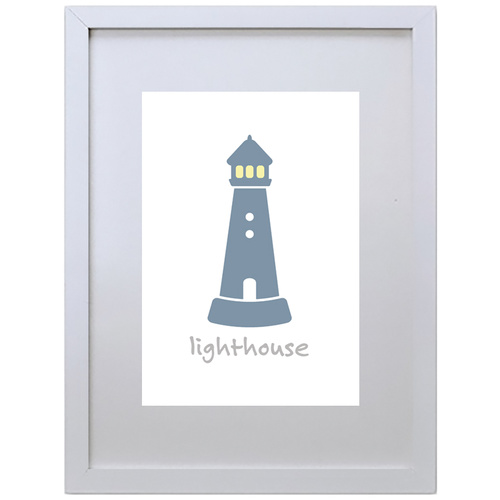 Light House (Blue, 210 x 297mm, White Frame)