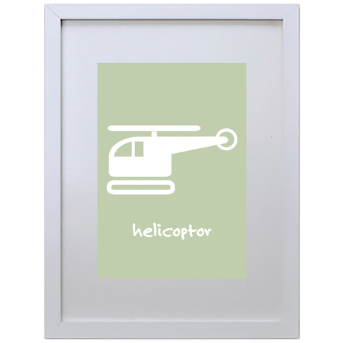 Helicopter (Green, 210 x 297mm, White Frame)