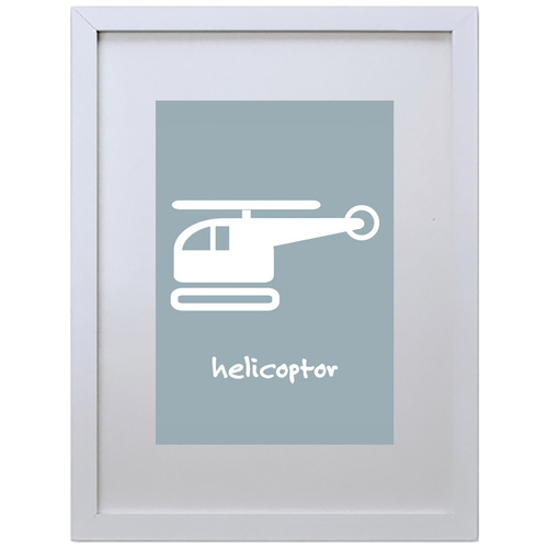 Helicopter (Blue, 210 x 297mm, White Frame)