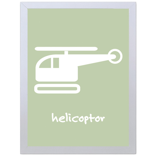 Helicopter (Green, 297 x 420mm, White Frame)