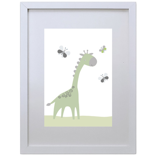 Cute Giraffe (Green, 210 x 297mm, White Frame)