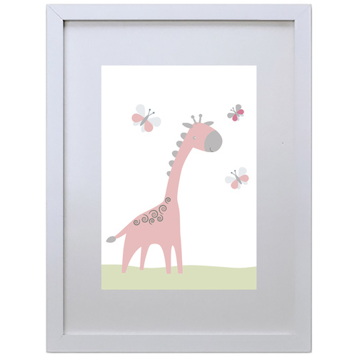 Cute Giraffe (Pink, 210 x 297mm, White Frame)