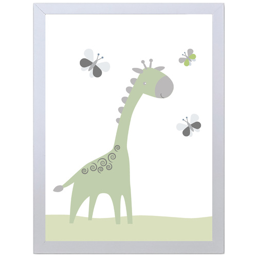 Cute Giraffe (Green, 297 x 420mm, White Frame)