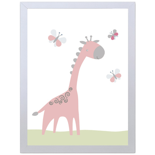 Cute Giraffe (Pink, 297 x 420mm, White Frame)