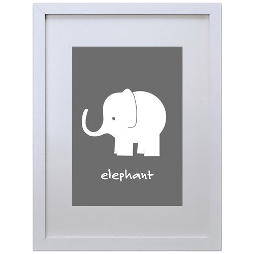 Elephant (Grey, 210 x 297mm, White Frame)