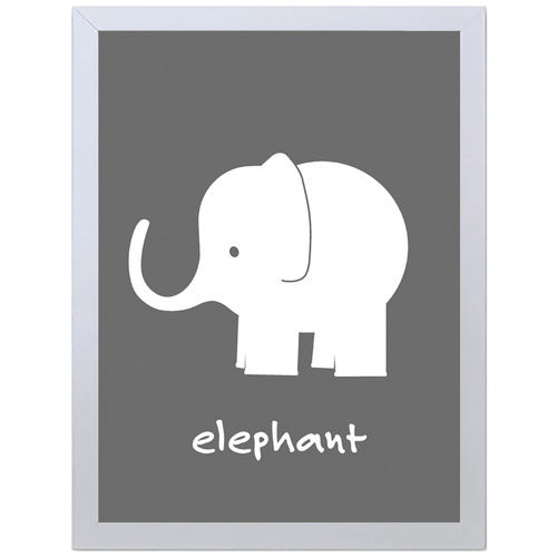 Elephant (Grey, 297 x 420mm, White Frame)