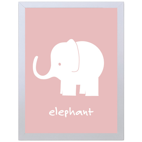 Elephant (Pink, 297 x 420mm, White Frame)