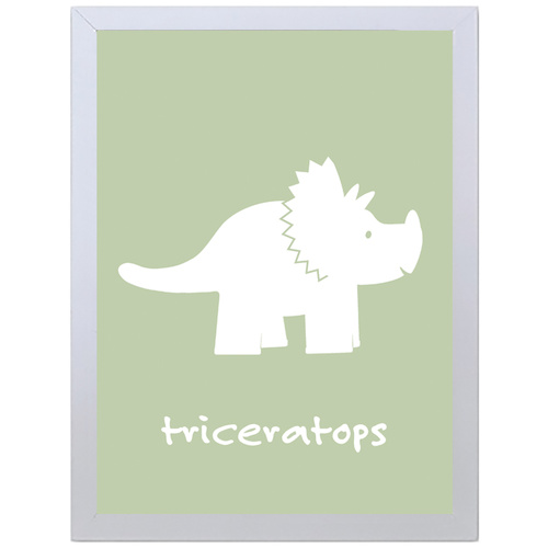 Triceratops (Green, 297 x 420mm, White Frame)