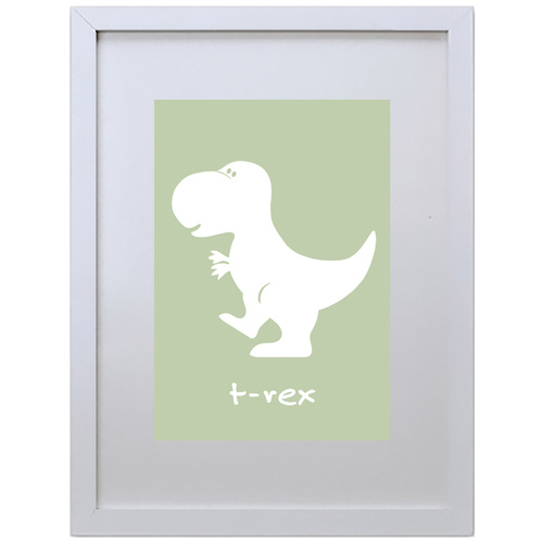 T-Rex Dinosaur (Green, 210 x 297mm, White Frame)