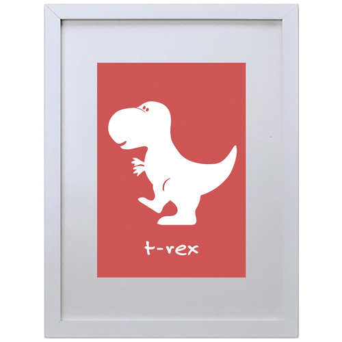 T-Rex Dinosaur (Red, 210 x 297mm, White Frame)