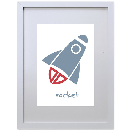 Rocket (Blue, 210 x 297mm, White Frame)