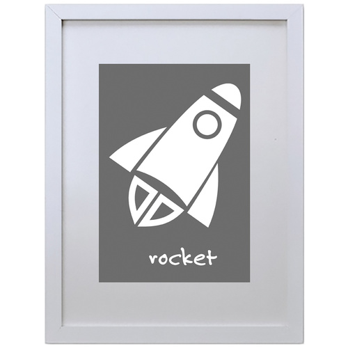 Rocket (Grey, 210 x 297mm, White Frame)