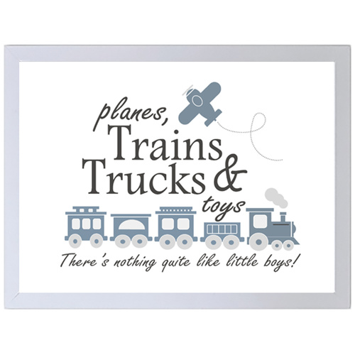 Planes Trains Trucks and Toys (297 x 420mm, White Frame)