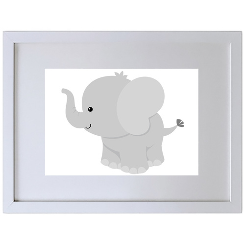 Cute  Elephant (210 x 297mm, White Frame)