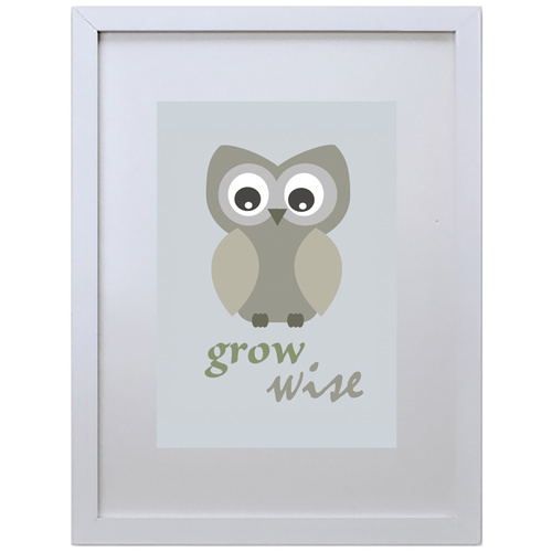 Grow Wise Little Owl (210 x 297mm, White Frame)