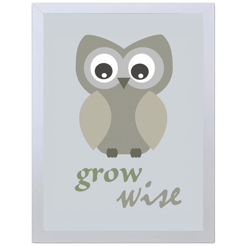 Grow Wise Little Owl (297 x 420mm, White Frame)