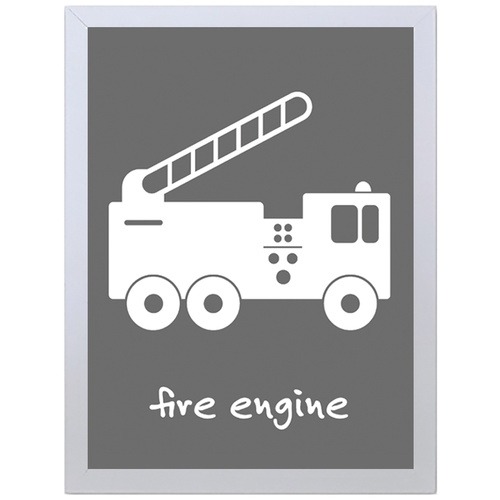 Fire Engine Truck (Gray, 297 x 420mm, White Frame)