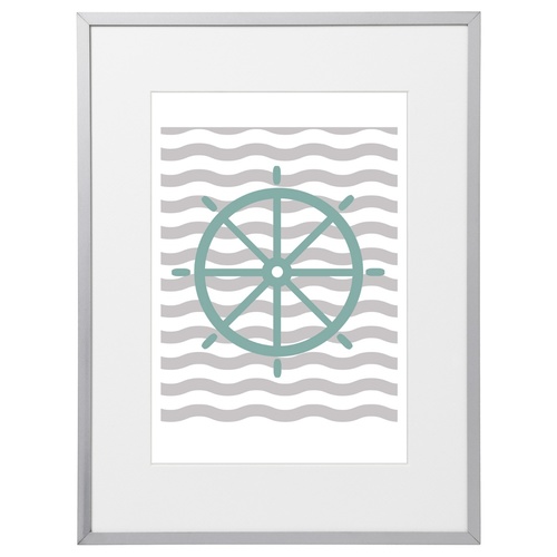 Nautical Boat Wheel  (210 x 297mm, White Frame)