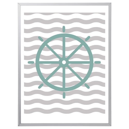 Nautical Boat Wheel  (297 x 420mm, White Frame)