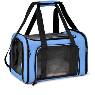 XL Blue Portable Foldable Pet Carrier Bag - Large Capacity Travel Carrier