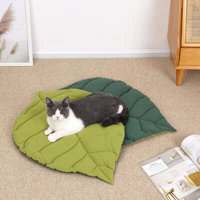 2 Pcs Green Leaf-Shaped Pet Sleeping Mat - Durable Dog Floor Pad & Cat Bed