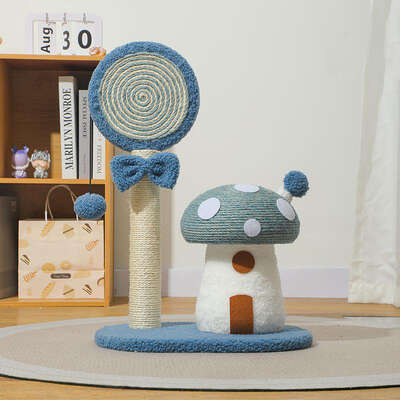 Blue Durable Mushroom Cat Scratching Post - Anti-Slip, No Debris Cat Scratch Pad