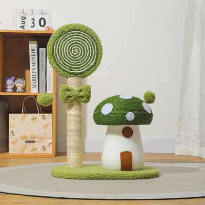 Green Durable Mushroom Cat Scratching Post - Anti-Slip, No Debris Cat Scratch