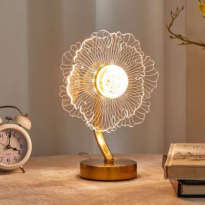 Sunflower Shape Luxury Acrylic Table Lamp - Modern USB Powered Night Light 