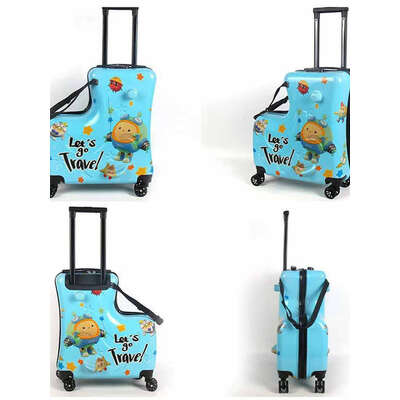 Blue Kids Ride-On Luggage - 20-Inch Cartoon Travel Suitcase with Footrest