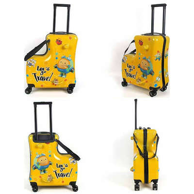 Yellow Kids Ride-On Luggage - 20-Inch Cartoon Travel Suitcase with Footrest