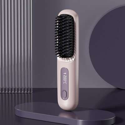 Purple Wireless Hair Straightening Brush - Compact And Rechargeable Styling Tool