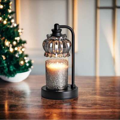 Black Vintage Glass Shade Candle Warmer Lamp With Dimmer And Bonus Bulbs - Elegant Home Decor