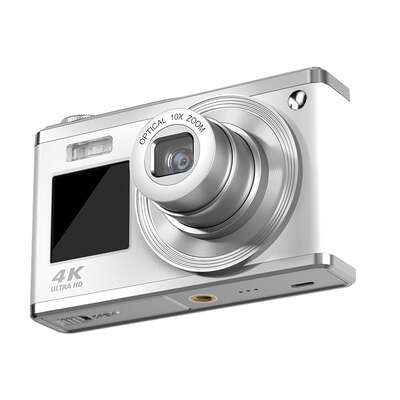 White 4K Digital Camera - 10X Zoom, Dual-Screen Vlogging